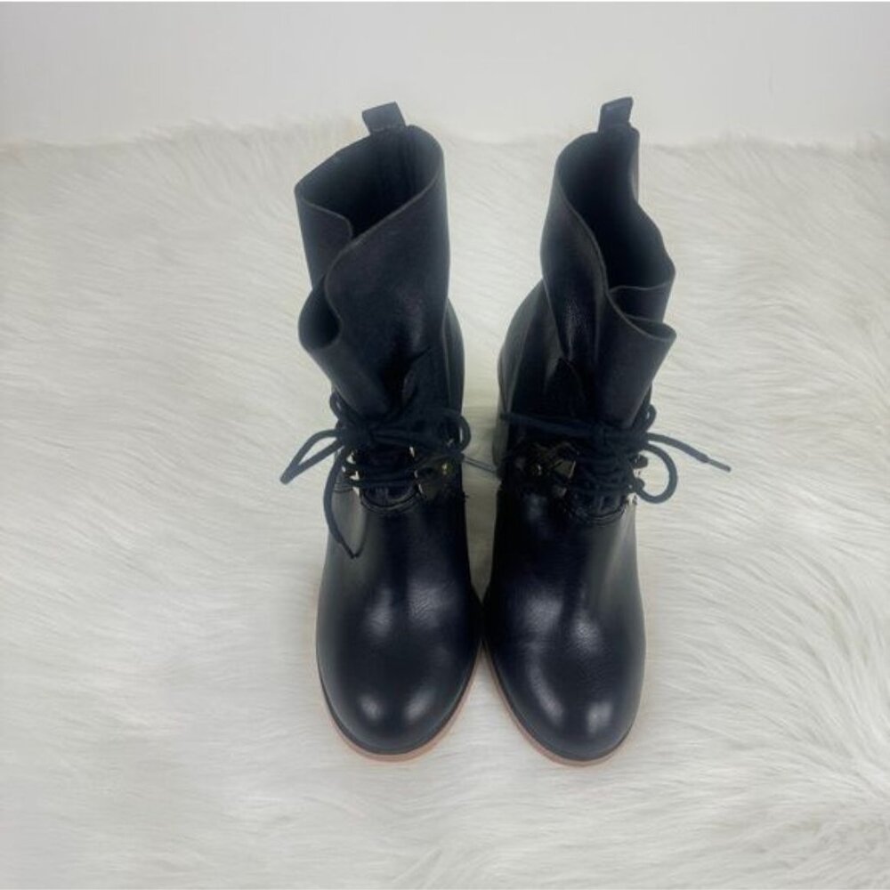 Women's Kensie Chase Partial Lace-Up Stacked Block Heel Ankle Bootie Size 8 BLK - Picture 6 of 11